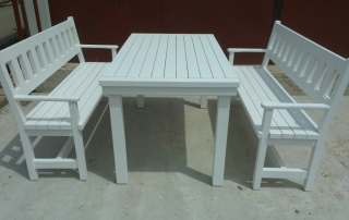 Градински пейки с маса (с подлакътници), цвят бяло